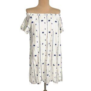 Rebellion Milos Off The Shoulder Embroidered Boho Peasant Dress M Lined White